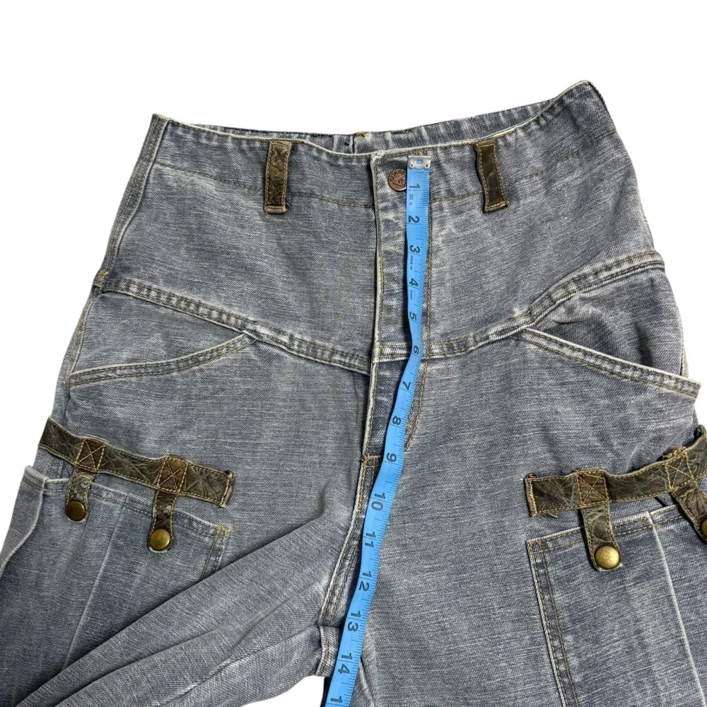 GUESS PARIS‎ VINTAGE RARE Men's high waisted cargo jeans leather trim Washed 29